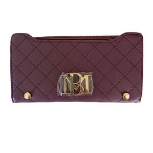 Badgley Mischka Long Card Wallet‎ Quilted Plum Gold BM Logo NWT Old Money Glam